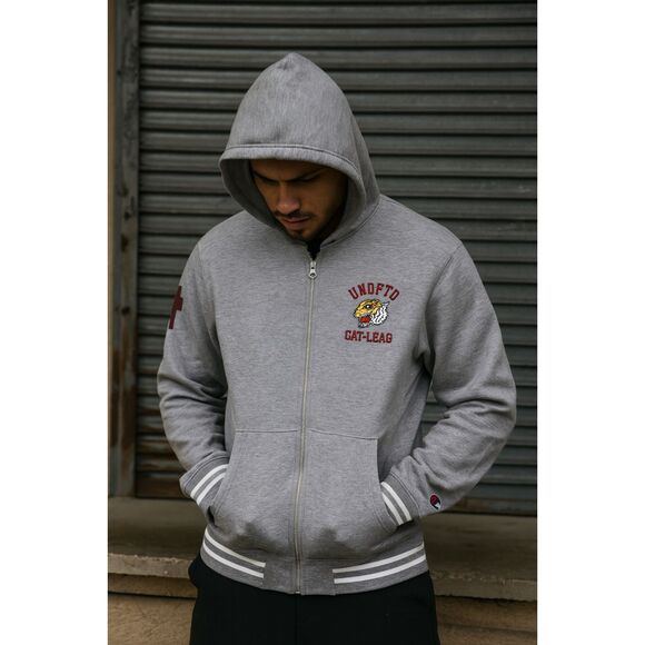 UNDEFEATED Gray Full Zip Cardigan Hoodie Top  Mens Size Large - Picture 1 of 13